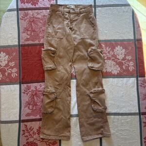 LoveGen Tan Zip Cargo Pocket Straight Leg Stretch Pants Utility Streetwear 0/25